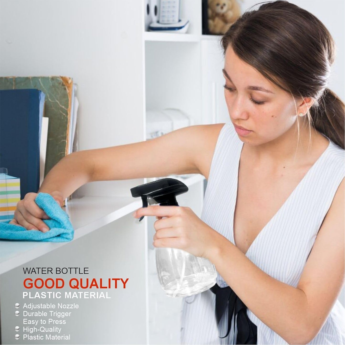 Empty Spray Bottle Plastic Bottles Essential Oil Gardening Trigger Sprayer Reusable Fine Mist Travel Party Barbershop Plant Mist Kitchen Bathroom Organic Cleaning Hair Salon 400ml (6Pcs)